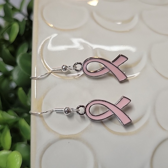 PINK RIBBON BREAST CANCER AWARENESS EARRINGS - Picture 1 of 5